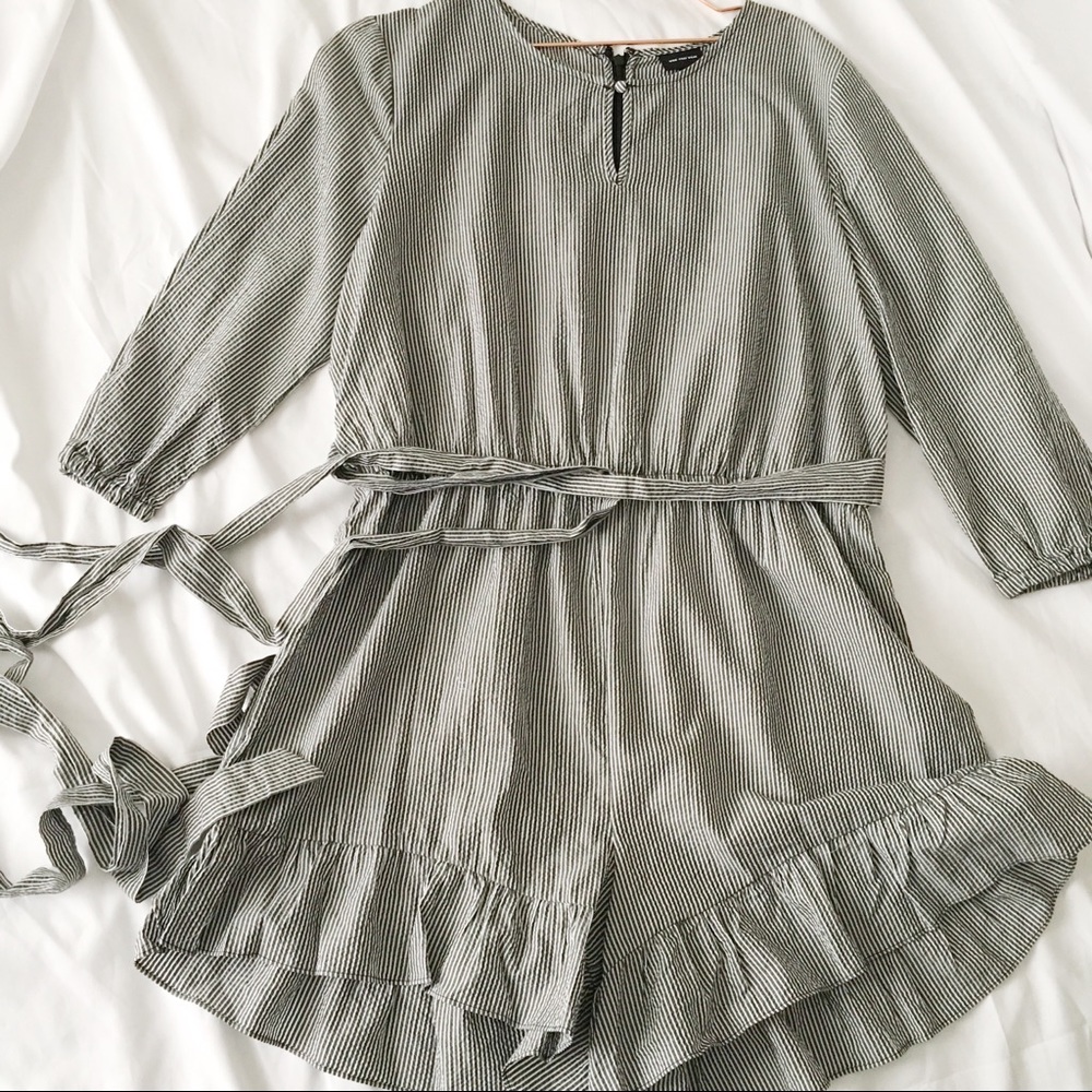 Charcoal and White Stripe Romper